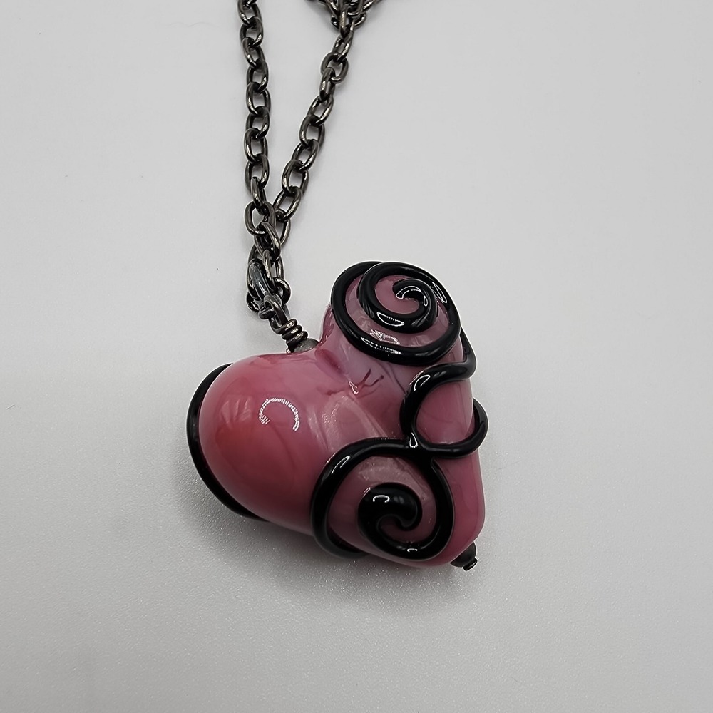Pink Artisan Glass Heart Swirl Pendant Padlock Key Valentines Day Vintage Goth - Picture 16 of 16